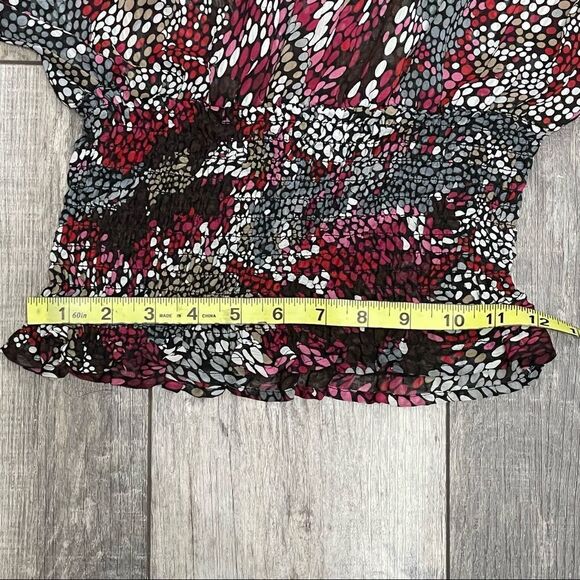 Guess Sheer Red Wine Black Gray Cropped Blouse Elastic Waist Size XSmall - Picture 12 of 14